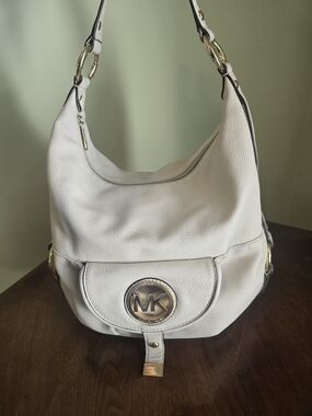 Michael Kors Cream Pebbled Leather Hobo with Gold Hardware